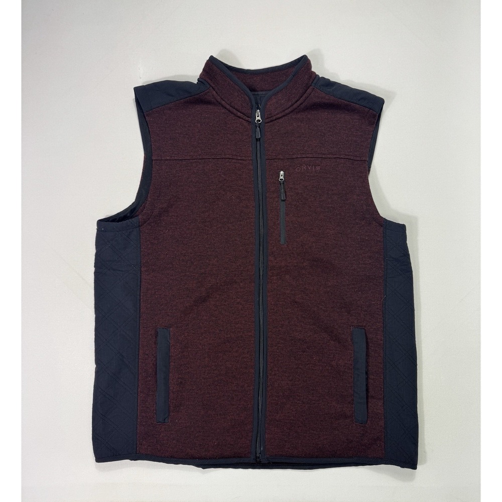 Orvis R65 Full Zip Fleece Sweater Vest Men 2XL Burgundy Outdoor Hiking Pocket